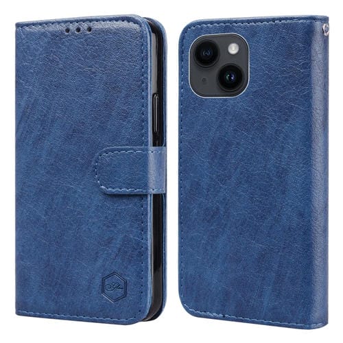 Para iPhone 15 Sensación de Piel Textura de Cuero Aceitoso Funda para Teléfono Pu + TPU (Azul Oscuro) - MOVILSTORE