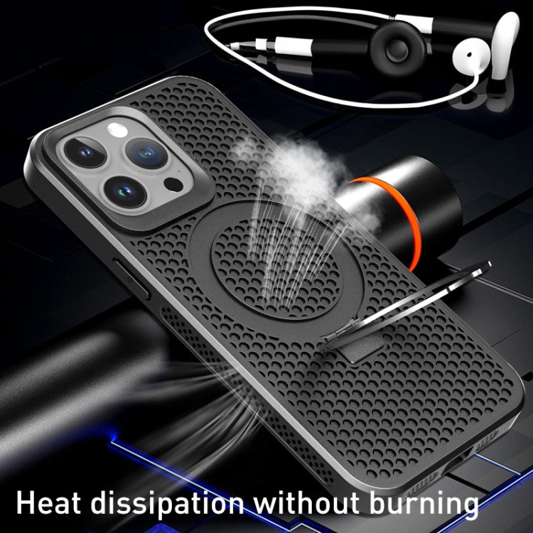 Para iPhone 15 Skin Feel PC + TPU Funda Magnética para Teléfono Magsafe con Enfriamiento y Soporte (Púrpura) - MOVILSTORE