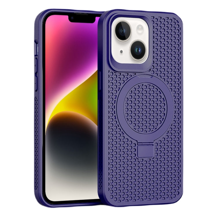 Para iPhone 15 Skin Feel PC + TPU Funda Magnética para Teléfono Magsafe con Enfriamiento y Soporte (Púrpura) - MOVILSTORE