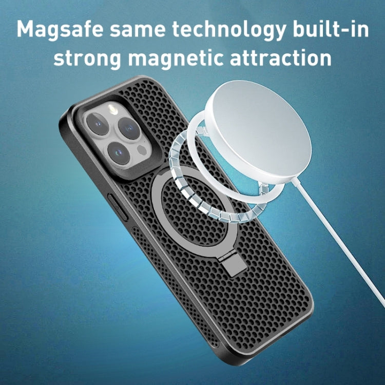 Para iPhone 15 Skin Feel PC + TPU Funda Magnética para Teléfono Magsafe con Enfriamiento y Soporte (Púrpura) - MOVILSTORE