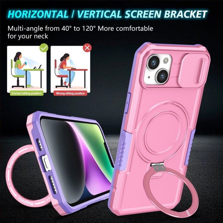 Para iPhone 15 Sliding Camshield Magsafe Holder TPU Hybrid PC Funda para Teléfono (Rosa Púrpura) - MOVILSTORE
