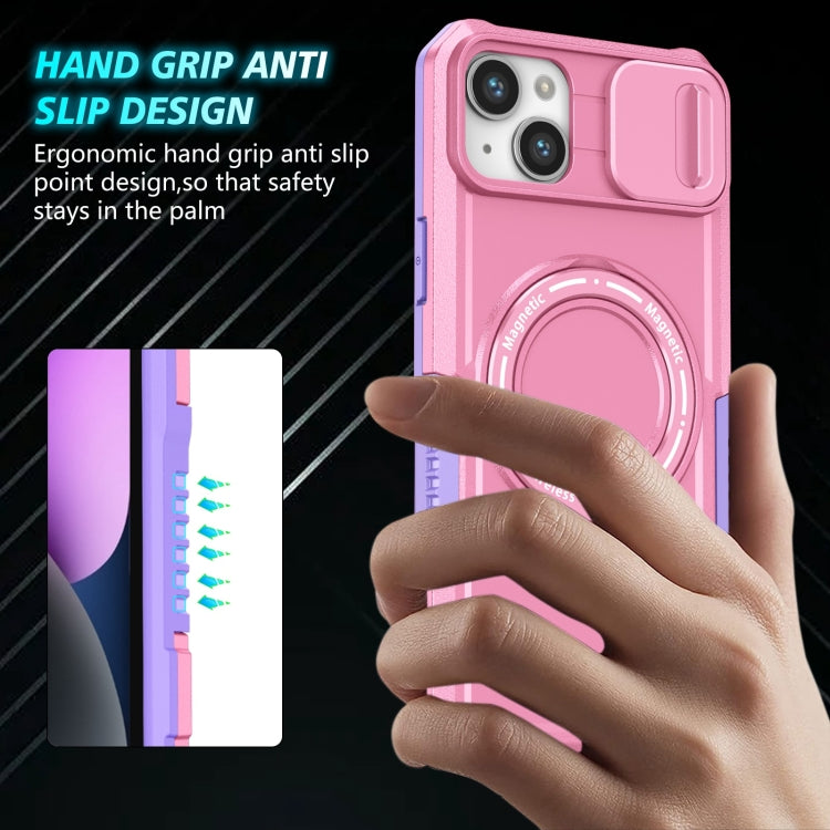 Para iPhone 15 Sliding Camshield Magsafe Holder TPU Hybrid PC Funda para Teléfono (Rosa Púrpura) - MOVILSTORE