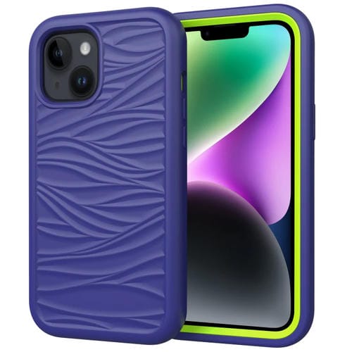 Para iPhone 15 Wave Pattern 3 En 1 Funda de Silicona + PC para Teléfono (Azul Marino + Olivino) - MOVILSTORE