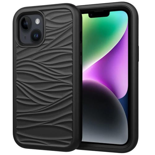 Para iPhone 15 Wave Pattern 3 En 1 Funda de Silicona + PC para Teléfono (Negro) - MOVILSTORE